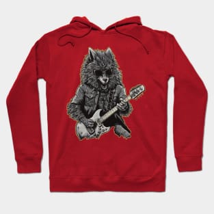 Funny wolf playing guitar Hoodie